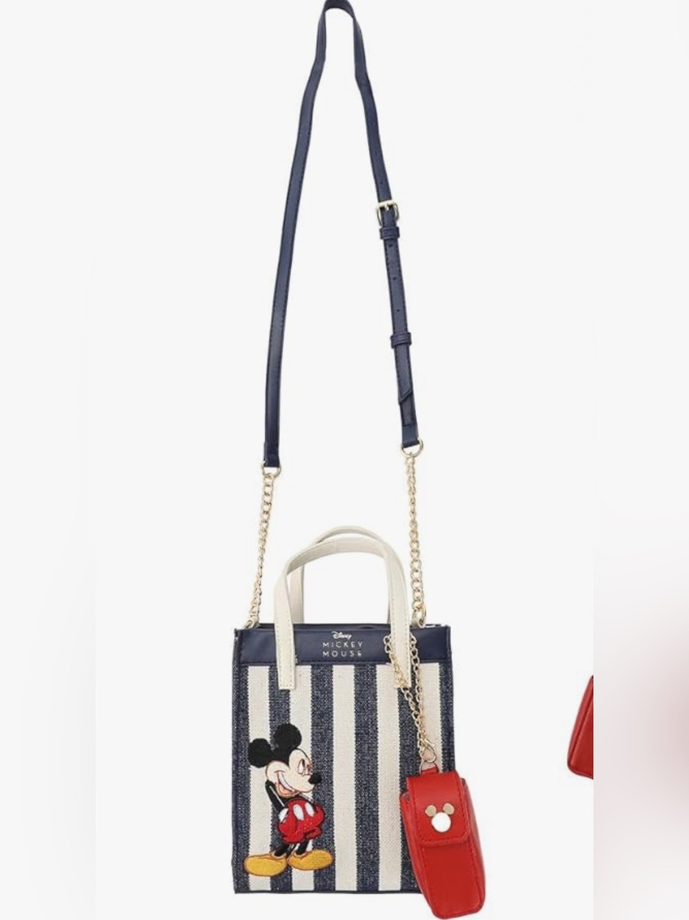 Bioworld Disney Bashful Mickey Pose 11.3" Blue & White Striped Crossbody Bag
